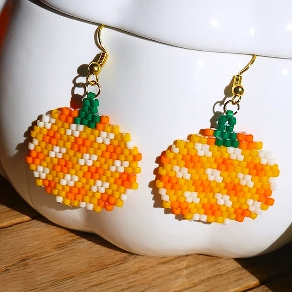 Handmade Pumpkin Seed Bead Earrings - Picture 2 of 6